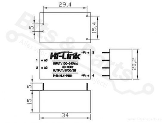 Power module AC-DC HLK-PM01 Uin:220V Uout:5V 3W